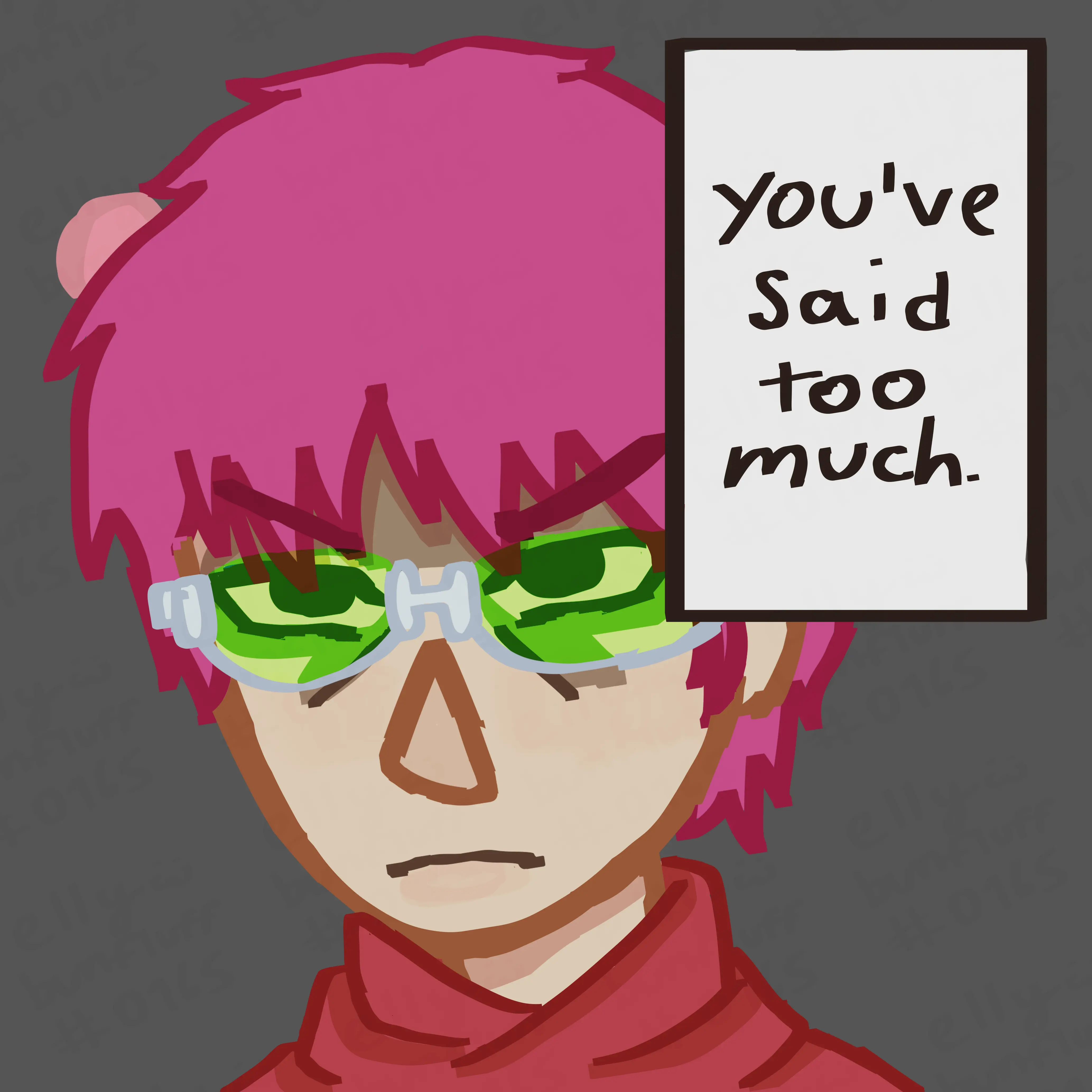 saiki kusuo with a serious face saying 'you've said too much'