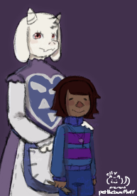 a toriel and frisk from undertale halfbody