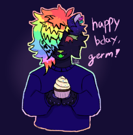 birthday gift for germpillz. a anthro wolf in a sweater holding a cupcake