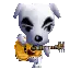 a white cartoon dog playing a guitar